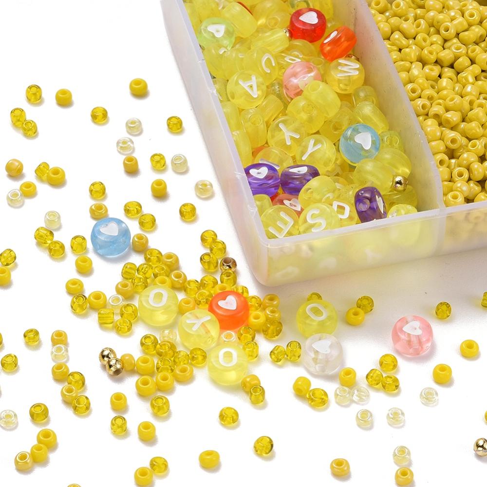 DIY boks med 3 mm Seed beads, bogstavperler og elastiksnor, Wild Yellow - Billede 3