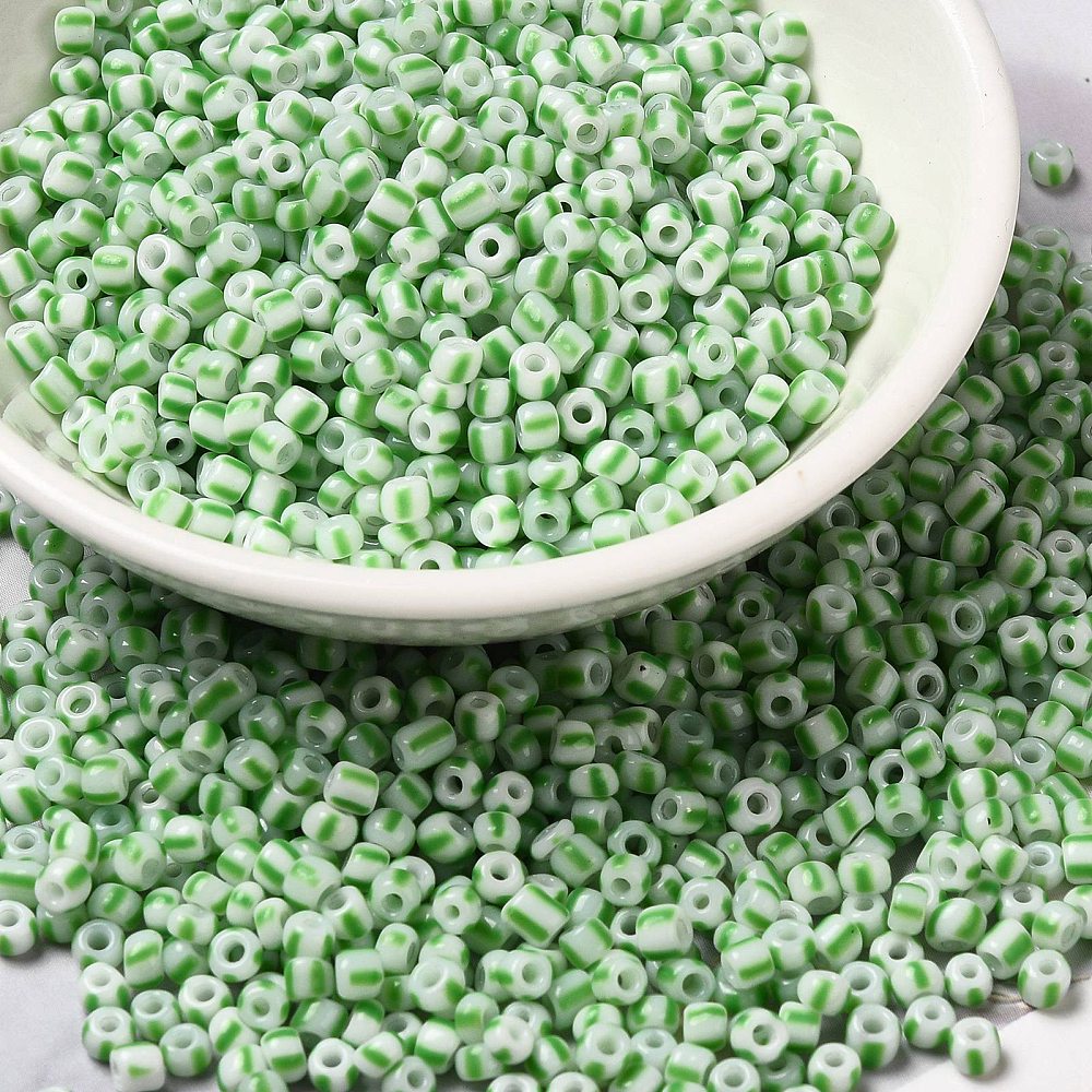 Stribede Rocailles perler, White/Green 3~4,5×3~4,5mm (20 g) - Billede 4