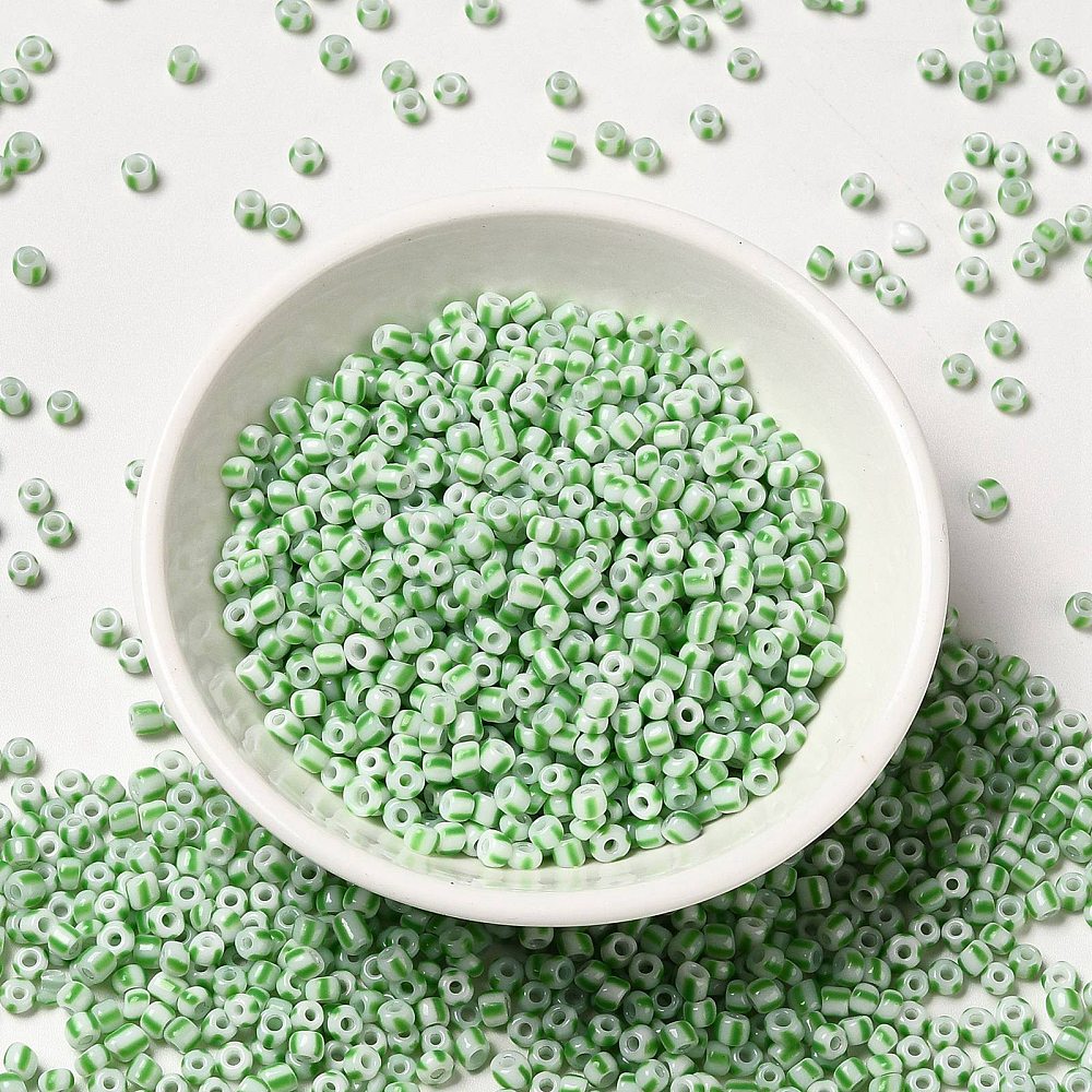 Stribede Rocailles perler, White/Green 3~4,5×3~4,5mm (20 g) - Billede 3