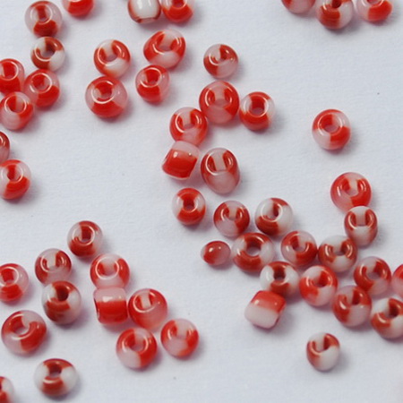 Stribede Rocailles perler, Red/White 2mm (20 g) - Billede 2