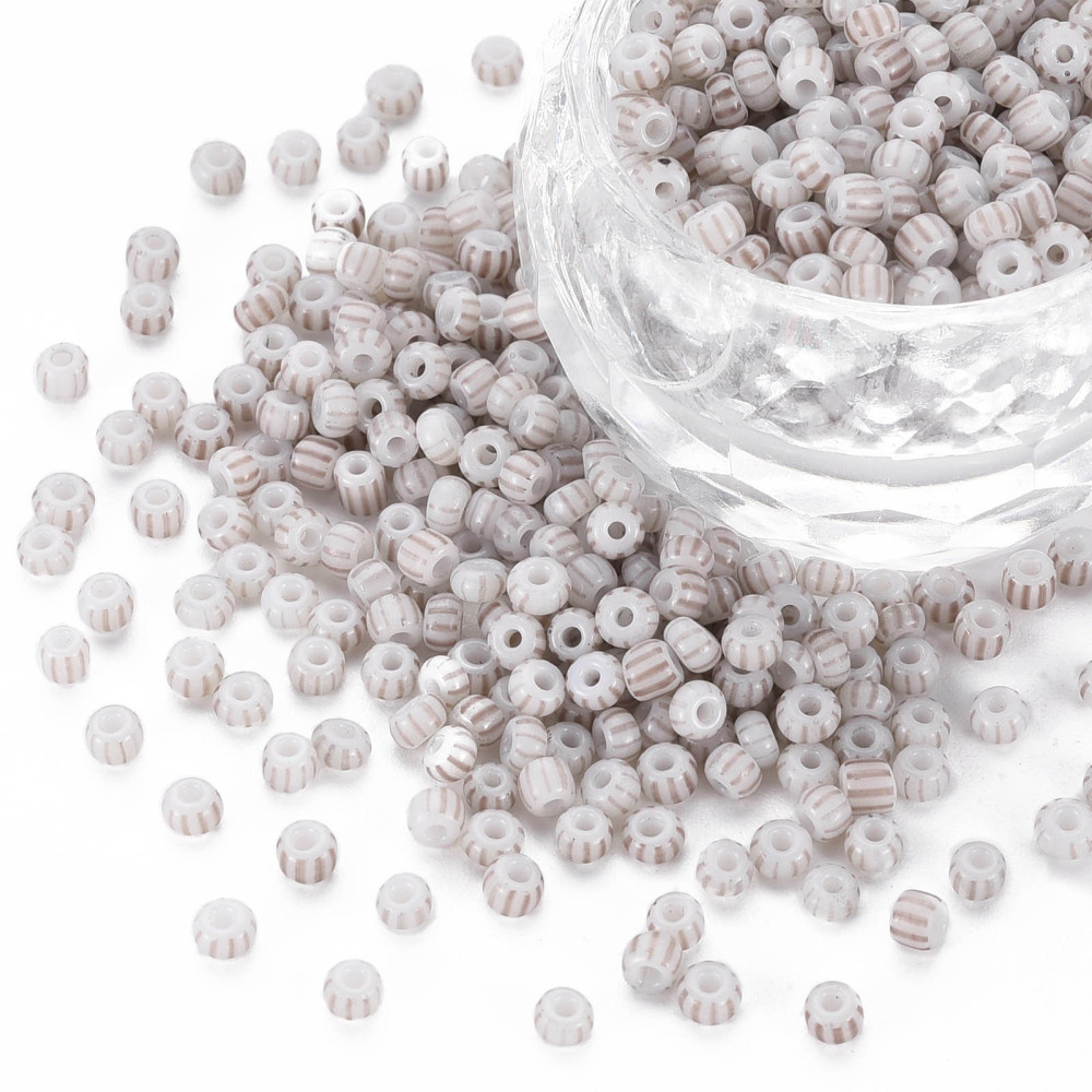Stribede Rocailles perler, White/Grey 3,5~4×2,5~3mm (20 g) - Billede 3