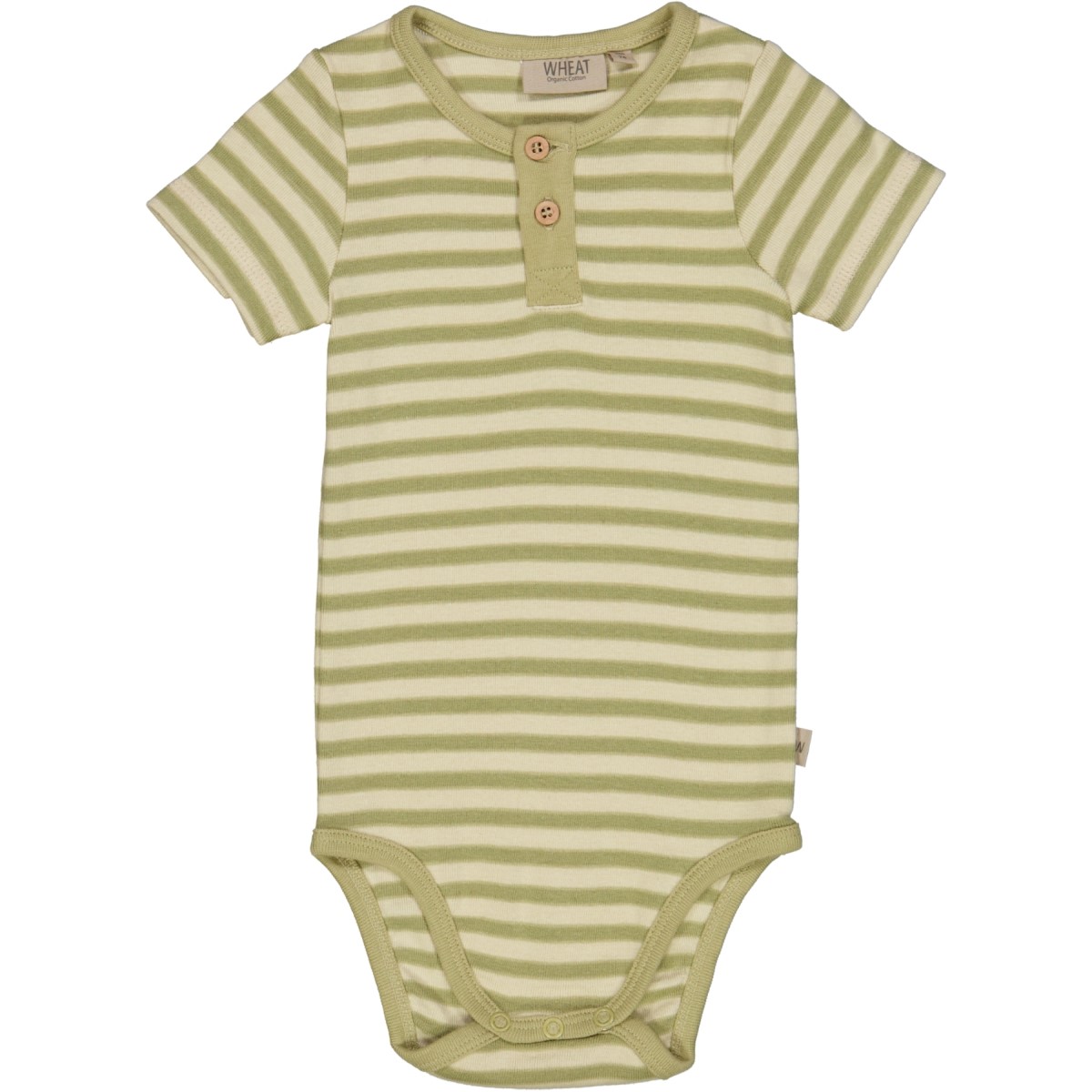 Wheat Kortærmet Body – Placket SS – Green Stripe / Stribet Grøn - Billede 2