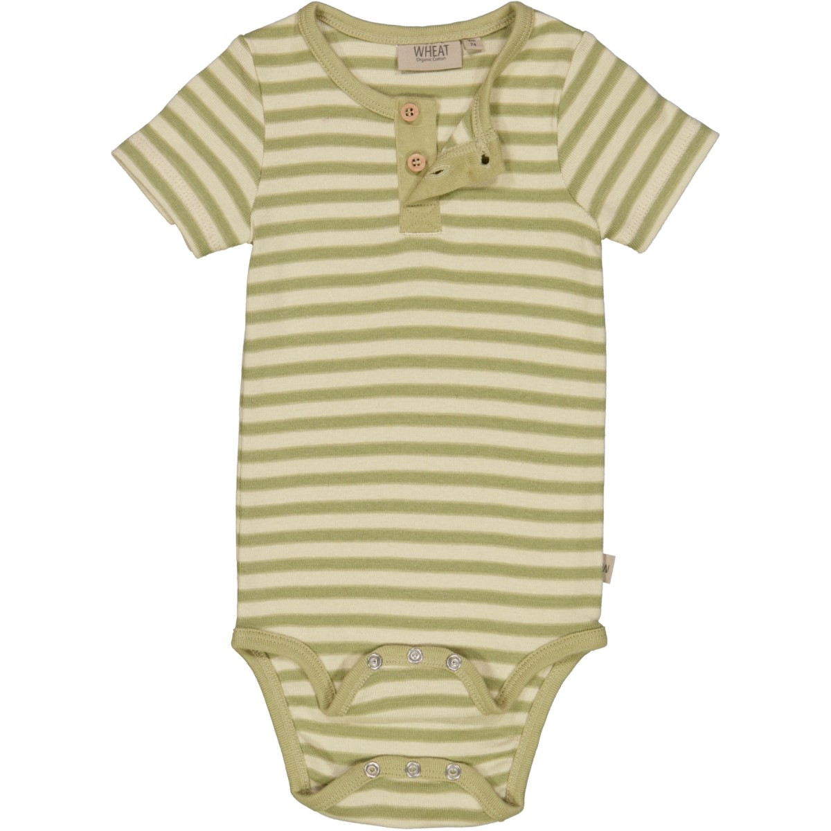Wheat Kortærmet Body – Placket SS – Green Stripe / Stribet Grøn - Billede 3